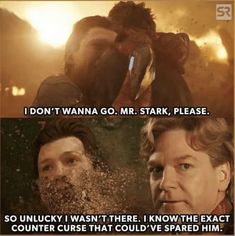 the doctor who is talking to each other in front of an image with text that reads, i don't wanna go mr stark please