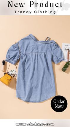 Asymmetric Cold Shoulder Denim Dress Stylish Shirts, Chic Design, Shoulder Sleeve, Fashion Games, Denim Dress, Trendy Outfits, New Product, Cold Shoulder, Shirt Style