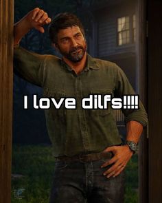 a man standing in front of a door with the words i love diffs