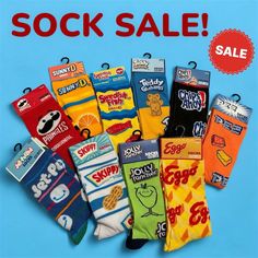 Sock Sale! Bundle And Save: 1 Pair- $8 2 Pair- $10 3 Pairs- $14 4 Pairs- $16 5 Pairs -$20 Buy 5, Get Any Additional Pairs For Only $3 Color: Multicolor Type: Bundle Character: Jolly Rancher, Chips Ahoy!, Teddy Grahams, Pringles, Sunnyd, Swedish Fish, Jet-Puffed, Skippy, Eggo Size: Regular Number Of Pieces: 11 Piece Pringle Socks, Pringles Original, Teddy Grahams, Sunny D, Chips Ahoy, Swedish Fish, Jolly Rancher, Socks For Sale, Red And White