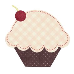 an illustration of a cupcake with a cherry on top and checkered paper in the background