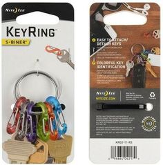 the keyring is packaged with several different colored keys