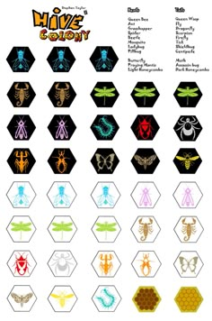 the different types of bugs and insects in hexagons are shown on this page