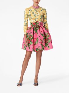 Find CAROLINA HERRERA Floral-print Fine-knit Cardigan on Editorialist. multicolour silk-cotton blend fine knit floral print front button fastening round neck long sleeves straight hem cropped Fitted Floral Print Long Sleeve Outerwear, Fitted Long Sleeve Floral Print Outerwear, Spring Pink Jacquard Knit Top, Fine Knit Cardigan, Yoko London, Wedding Guest Looks, City Dress, Summer Beach Wear, Fine Knit