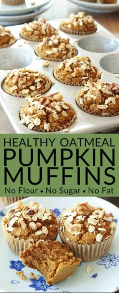 No Flour, Sugar Free, Oil Free, Dairy Free Healthy Pumpkin Muffins Recipe - Love pumpkin baked goods but hate junk food? These healthy pumpkin muffins are tasty and guilt free (gluten free, sugar free, oil free & dairy free)! #pumpkinmuffins #muffins #brendid #pumpkin #pumpkinbread #glutenfree #glutenfreemuffins Oatmeal Pumpkin Muffins, Dairy Free Pumpkin Muffins, Healthy Pumpkin Muffins, Healthy Sugar Alternatives, Pumpkin Oatmeal Muffins, Pumpkin Muffins Recipe, Muffins Healthy, Dairy Free Pumpkin