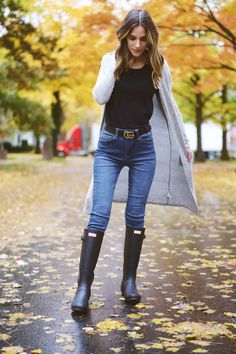 Hunter Boots Outfit Fall, Black Rain Boots Outfit, Black Hunter Boots Outfit, Rain Boots Outfit Fall, Boots Diy, Black Hunter Boots