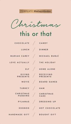 a christmas list with the words,'this or that '