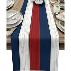 an image of a table setting with red, white and blue stripes on the table