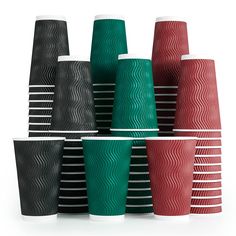 many different colored cups are stacked on top of each other in the same pattern and shape