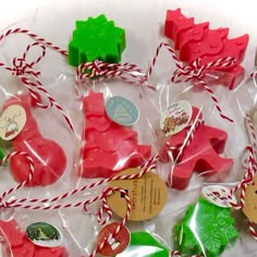 some christmas themed soaps are wrapped in cellophane