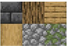 four different types of rocks and plants in pixel art style with text overlaying them