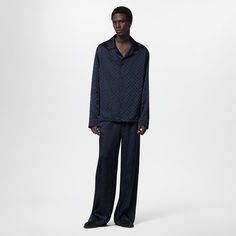 LOUIS VUITTON® - Long-sleeved Silk Blend Evening Overshirt - Navy Pyjama Trousers, Louis Vuitton Gifts, Fall Winter Essentials, Louis Vuitton Official Website, Stole Scarf, Pajama Pant, Louis Vuitton Official, Matching Pajamas, Buckle Shoes