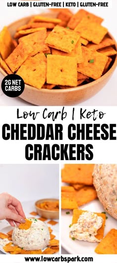 low carb and keto cheddar cheese crackers with text overlay