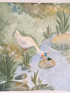 a painting of a duck in the water