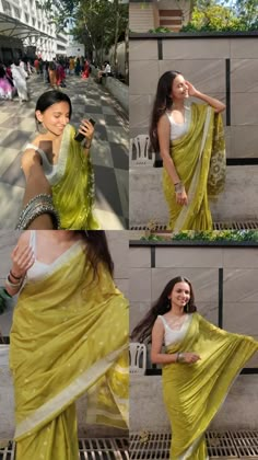 a woman in a yellow sari posing for the camera