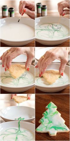 how to make christmas tree cookies with icing on paper plates and paint them green