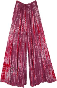 A romantic purple and red tie-dye split skirt pants for women, this unique piece blends two trends into one stunning garment.  Crafted from high-quality fabric, these skirt pants are designed for both comfort and style. #tlb #SplitSkirtsPants #bohemianfashion #XLPlus #WideLegPants Purple Wide Leg Full Length Pants For Summer, Summer Purple Wide Leg Pants, Summer Purple Cotton Wide Leg Pants, Purple Cotton Wide Leg Pants For Summer, Summer Wide Leg Purple Harem Pants, Summer Purple Wide Leg Harem Pants, Purple Wide Leg Harem Pants For Summer, Pink Cotton Hippie Bottoms, Pink Hippie Cotton Bottoms