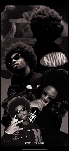 three black men with afro hair and sunglasses