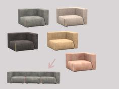 four different types of couches with the same color and size as shown in this image