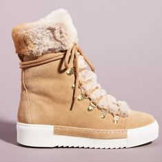 New In Box, Anthropologie, Cecelia New York Seymore Sneaker Boots In Beige. Soft Suede, And So, So Soft Faux Fur Cuff. Sporty, Warm & Gorgeous! Leather Insole, Rubber Sole. 1¼" Heel Box Says 10...But Shoes Are A 9.5 Cute Snow Boots, Kitten Heel Ankle Boots, Taupe Heels, Studded Jeans, Leather Western Boots, Anthropologie Shoes, Bootie Sandals, Western Booties, Shearling Boots