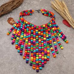 Wooded Beaded Necklace Multicolor Wooden Beads Necklaces For Party, Multicolor Party Necklaces With Wooden Beads, Multicolor Wooden Beaded Necklaces For Party, Multicolor Wooden Beads Necklace For Party, Summer Multicolor Beaded Necklaces, Color Purple, Womens Jewelry Necklace, Beaded Necklace, Jewelry Necklaces