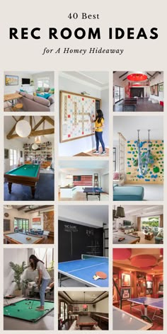 a collage of photos with the words 40 best rec room ideas for a honey hideaway