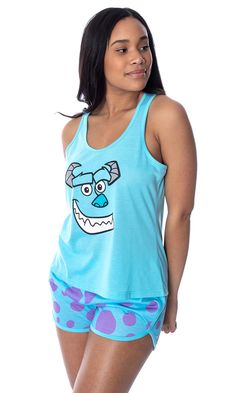 PRICES MAY VARY. THIS MONSTERS INC. PAJAMA SET IS AN OFFICIALLY LICENSED DISNEY PRODUCT - Intimo specializes in high-quality, authentic licensed sleepwear and underwear for men, women, boys, and girls. Featuring everything from classic cartoon characters to superheroes, and all the newest, most popular movies, toys, and television characters in between, Intimo is the go-to company for finding all your officially licensed apparel for women. SIZING INFORMATION - These Sulley loungewear sets are li Tank Top And Shorts, Female Photo, Disney Monsters, Mike Wazowski, Short Loungewear, Classic Cartoon Characters, Most Popular Movies, Photo Model, Monsters Inc