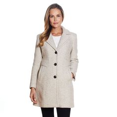 Polished winter style is yours with this women's wool-blend coat by Gallery. Polished winter style is yours with this women's wool-blend coat by Gallery. Tweed design Button front Long sleeves Wool-blend construction 2 pocketsFIT & SIZING Designed to hit just below the knees HeavyweightFABRIC & CARE Polyester, wool Lining: polyester Dry clean Imported Size: X Large. Color: Oatmeal. Gender: female. Age Group: adult. Tweed Design, Winter Wardrobe Essentials, Petite Sweaters, Plus Size Outerwear, Tweed Coat, Wool Blend Coat, Coat Outfits, Wool Dress, Outerwear Women