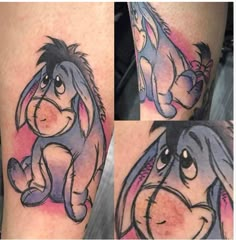 some cartoon tattoos on the legs of people