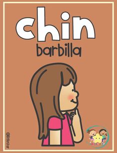 a cartoon girl with the words chin barbilla on it's back side