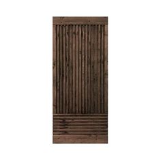 a wooden door with vertical slats on the sides and bottom panel in dark brown