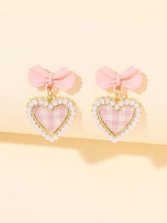 Kawaii Jewelry, Pink Accessories, Pearl Heart, Kawaii Accessories, Fancy Jewellery, Pink Jewelry, Bow Earrings, Fantasy Jewelry, Girly Jewelry