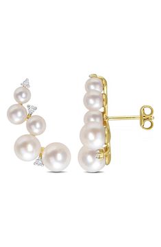 DELMAR 4–6.5mm Cultured Freshwater Pearl & White Topaz Crawler Stud Earrings | Nordstromrack Classy Earrings, Climber Earrings, Freshwater Cultured Pearls, Keep Jewelry, Fine Jewellery Earrings, Topaz Gemstone, Pearl Size, White Topaz, Cultured Pearls