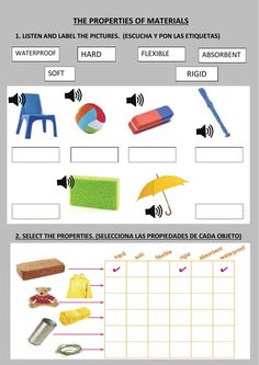 the properties of materials in spanish