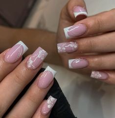 Cute Nails Heart, Simple Nails White, White Nails Cute, French Tips Acrylic Nails, French Tips Acrylic, Tips Acrylic Nails, Nails Clean Girl, Business Competition, Nails Floral