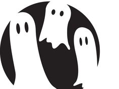 two ghost heads in front of a black and white circle