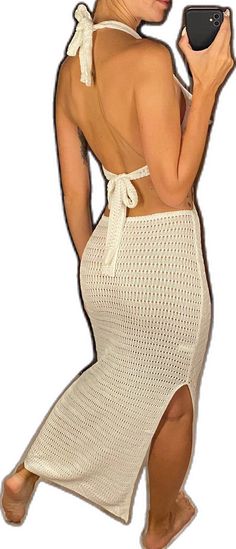 Casual Fitted Backless Beach Dress, Fitted Backless Casual Beach Dress, White Stretch Beach Dress, Fitted Halter Neck Beachwear Midi Dress, Fitted Knee-length Dress For Beach Season, Fitted Casual Beach Dress, Knee-length Stretch Midi Dress For The Beach, Fitted Beige Beachwear Dress, Stretch Knee-length Midi Dress For Beach