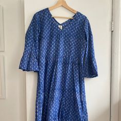 Handmade Block-Printed Floral Sundress From 21 Tara In Brooklyn. Size S/M. Never Worn. Super Cute And Pretty And Lightweight. 100% Cotton. Blue Cotton Tunic Dress, Indigo Cotton Dresses With Floral Print, Indigo Cotton Dress With Floral Print, Indigo V-neck Cotton Dress, Indigo Cotton V-neck Dress, Floral Sundress, Sundress, Block Print, Super Cute