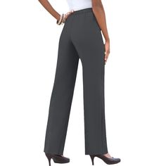 Our best-selling, 1 customer favorite year after year, this is the ultimate Roaman's essential. The stretch waistband stays put and moves when you do, every way you do—so you can feel confident your look will always be on point. Made in an easy-care, easy-wear fabric that's both comfy and stylish, it can be worn an endless number of ways. Sits above the natural waist. Womens Slacks, Trousers Women Wide Leg, Tall Pants, Classic Pants, Dress Slacks, Petite Pants, Plus Size Pants, Straight Trousers, Charcoal Black