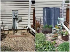 two pictures side by side one has an old phone and the other has plants