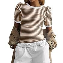 Short Puff Sleeve, Summer Tee, Pullover Shirt, Top Tee, Summer Casual, Color Block, Puff Sleeve, Casual Shirts, Slim Fit