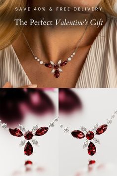 Let love bloom with the Crimson Bloom Garnet Necklace. Adorned with passionate red garnets and crafted with care, this necklace is a pledge of affection. Avail of our Valentine's flash sale with 40% off. With Awareness Avenue, you don’t just wear jewelry; you wear a promise to a brighter future. #BlossomingRomance #JewelryThatGivesBack #ValentinesTreasure Elegant Clavicle Chain Necklace For Mother's Day, Elegant Crystal Necklace For Valentine's Day, Elegant Jewelry For Mother's Day Party, Crystal Fine Jewelry Bridal Necklace Gift, Crystal Bridal Necklace As Gift, Fine Jewelry Crystal Bridal Necklace As Gift, Fine Jewelry Crystal Bridal Necklace, Crystal Bridal Necklace For Gift, Elegant Jewelry With Sparkling Stones For Valentine's Day