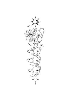 a tattoo design with flowers and hearts on it