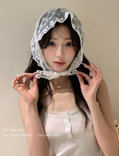 White Floral Lace Head Scarf | Lia - ITZY White One Size White Head Scarf Aesthetic, White One Size Headscarf, Trendy White One-size Headscarf, White Cotton Headscarf, One Size Fits Most, White Headscarf, Lace Head Scarf, Lia Itzy, Fashion Chingu, Concept Photos