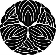 a black and white circular design with leaves in the center, on a white background