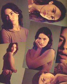 four different pictures of a woman posing for the camera