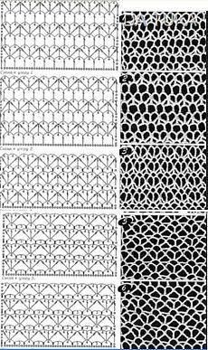 four different types of knits and crochet patterns, each in black and white