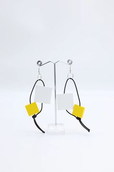 Jianhui London squares earrings handcrafted using recycled wood. Modern Yellow Earrings For Everyday Wear, Modern Yellow Earrings For Everyday, Silver Pantone, Traditional Enamel Drop Earrings, Playful Yellow Drop Earrings Jewelry, Playful Yellow Drop Earrings, Hand Painted Yellow Enamel Earrings, Handmade Geometric Yellow Jewelry, Recycled Earrings