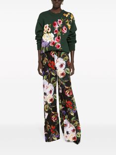 Dolce & Gabbana Floral intarsia-knit Virgin Wool Jumper - Farfetch Dolce Gabbana Sweater, Versace Outfit, Wool Jumper, Yoko London, Iconic Bags, Lace Knitting, Lady Dior, Knit Jumper, Nightwear