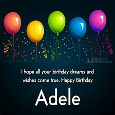 birthday card for adele with balloons and streamers